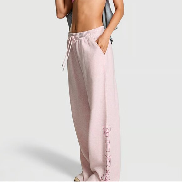 PINK Victoria's Secret Ivy Fleece Shimmer Wide-Leg Split-Hem Sweatpants - NWT - Picture 1 of 5